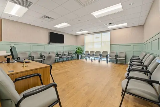 Bright and spacious group therapy room at Ashley Addiction Treatment - Bel Air outpatient intensive outpatient program in Maryland.